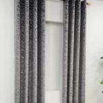 پرده مخمل طلاکوب طوسی تیره