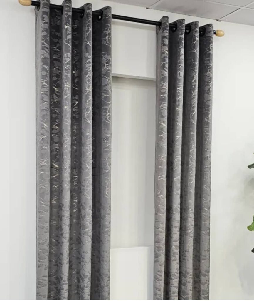 پرده مخمل طلاکوب طوسی تیره